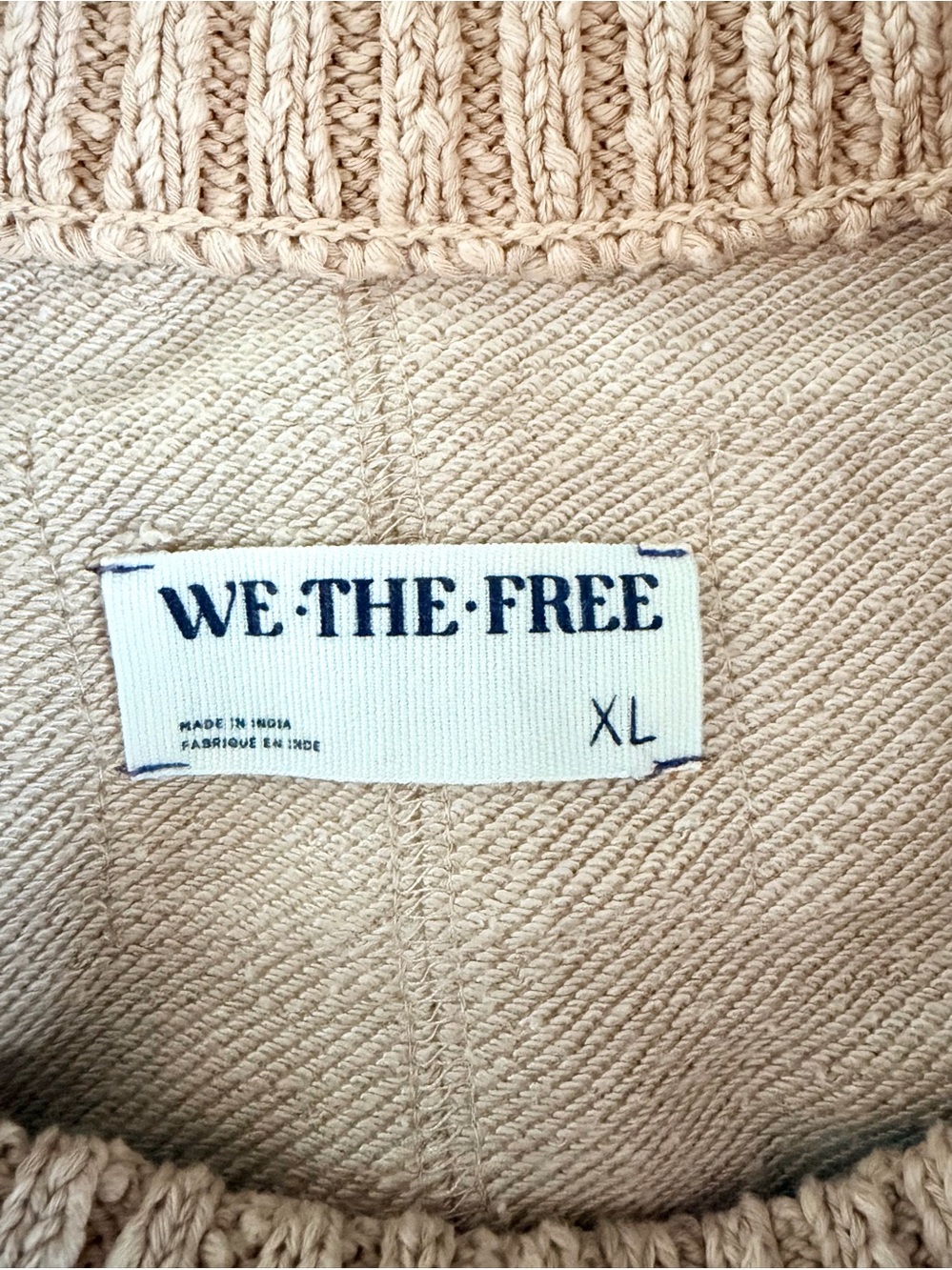 We The Free Two-Tone Cream & Tan Mixed-Media Crewneck Sweater Size XL - Picture 3 of 8